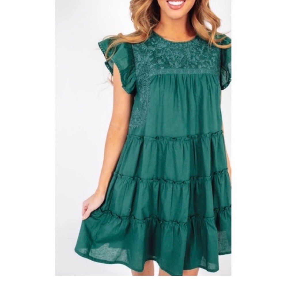 J.Marie Jinny Green Tiered Embroidered Boho Women's‎ Dress Size M